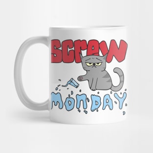 Screw Monday Funny Cat Illustration Mug